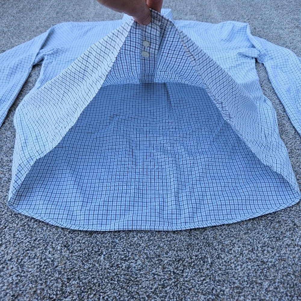 J Crew 80s 2 Ply Cotton LS Button Down Blue White Plaid Shirt Mens Large 16-16.5